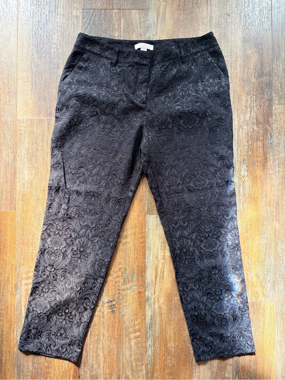 Chico's Black Textured Floral Jacquard Skinny Pants